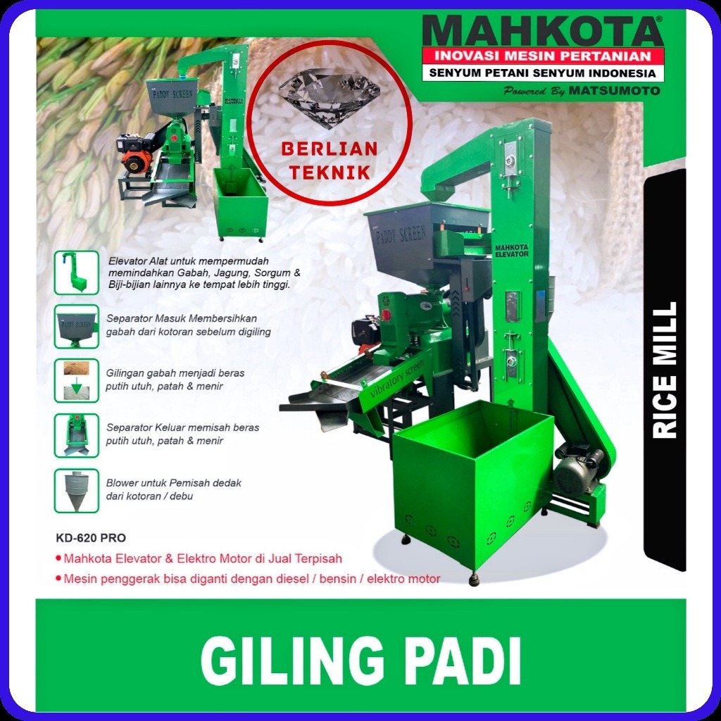 MESIN SELEP PADI RICE POLISHER MAHKOTA KD 620 & ELEVATOR
