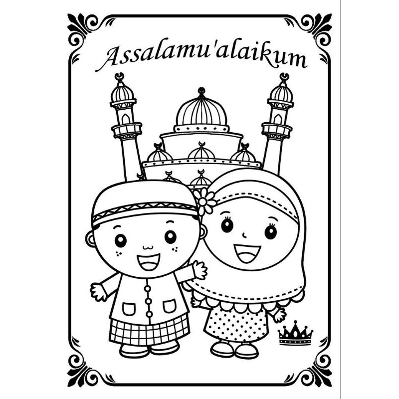 Gambar Mewarnai Anak Islam / Kertas Mewarnai / Coloring / Kertas Gambar / Kertas Mewarnai anak Paud 