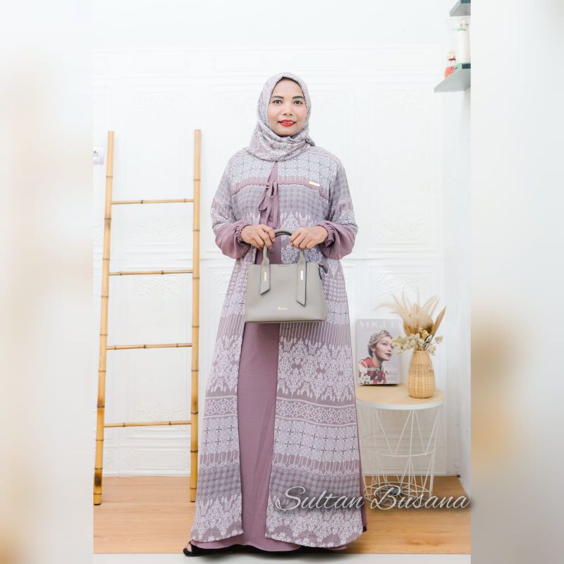 Dress Amoura Super Mewah Gamis Set Hijab Wanita Dewasa Cringkle Aleva Busui