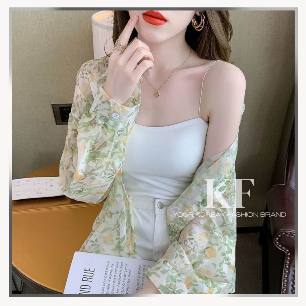 [KF] Kemeja Bunga Transparan kemeja motif bunga vintage transparan kemeja fashion K001 COD