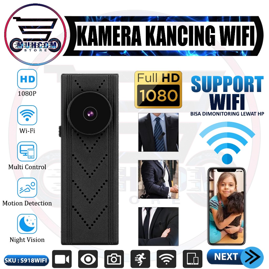 Wifi Kamera Pengintai Mini Kancing Pakaian Baju Button IP Camera Full HD 1080P Wifi P2P APP Control 