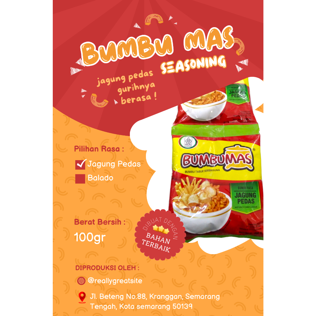 

BUMBU MAS SEASONING JAGUNG PEDAS & BALADO 10 X 100 GR