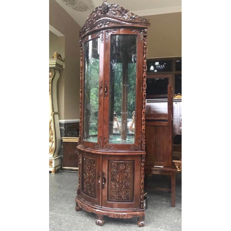 lemari hias jati,lemari pajangan jati,lemari sudut jati