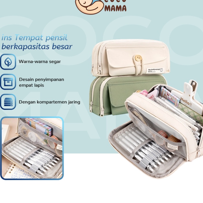 

Stok terbaru COCO MAMA Pencil Cases Large Capacity Pencil Bag Pouch Holder Box for Girls Office Student Stationery Organizer School Supplies