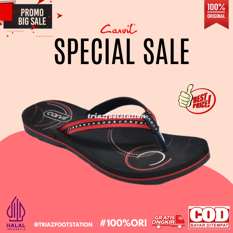 CARVIL Sandal Jepit Wanita Casual GRACIA L Sendal Flat Perempuan Dewasa Teplek Flip Flop Sponge ORIG