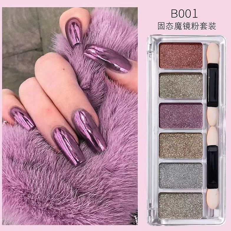 ART H46N 6Pcs CHROME POWDER NAIL ART 6 WARNA CHROME MIROR COMPACT JAPAN NAILS  CHROME GLAZE DONUT