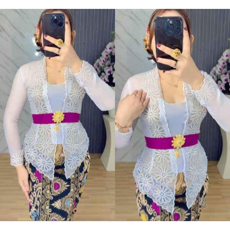 kebaya bordir putih tangan panjang