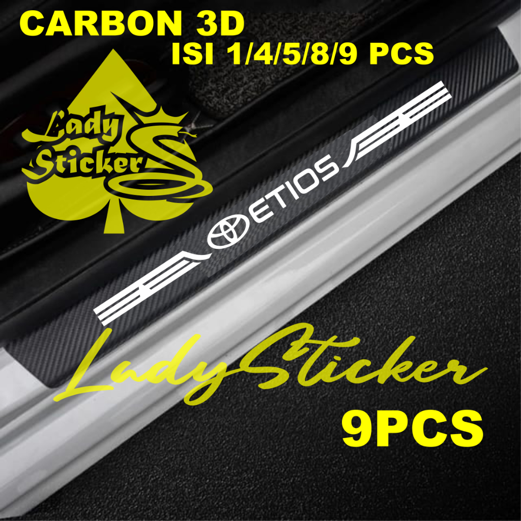 (LADY) CARBON 3D MOBIL TOYOTA ETIOS STICKER SILL PLATE CARBON 3D PIJAKAN BUMPER BAGASI MOBIL ETIOS 9