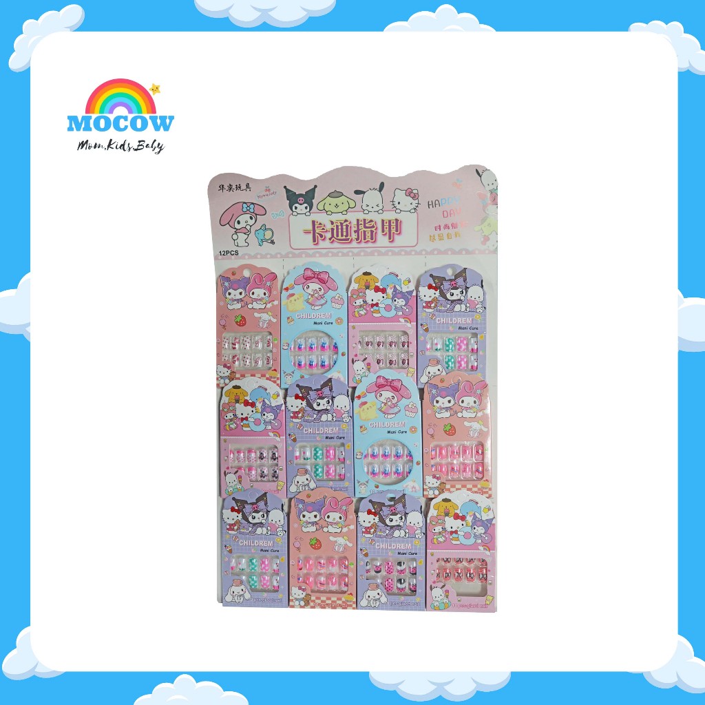 KUKU SET SANRIO 12PCS / Set Kuku Palsu Nail Art Anak Karakter Sanrio Kuromi Lotso Cinamoroll Hello K