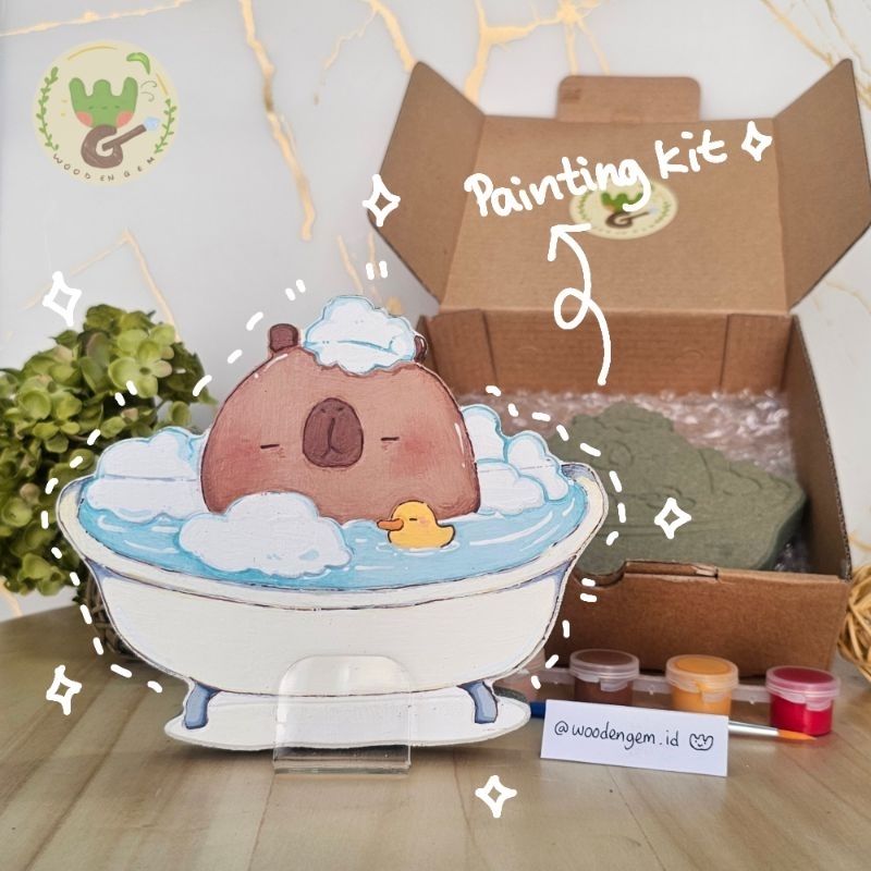 

DIY Wood Character Painting Kit Mewarnai Melukis Kayu Kanvas Lukis Kayu Karakter Hampers Souvenir Capybara Bath | Woodengem