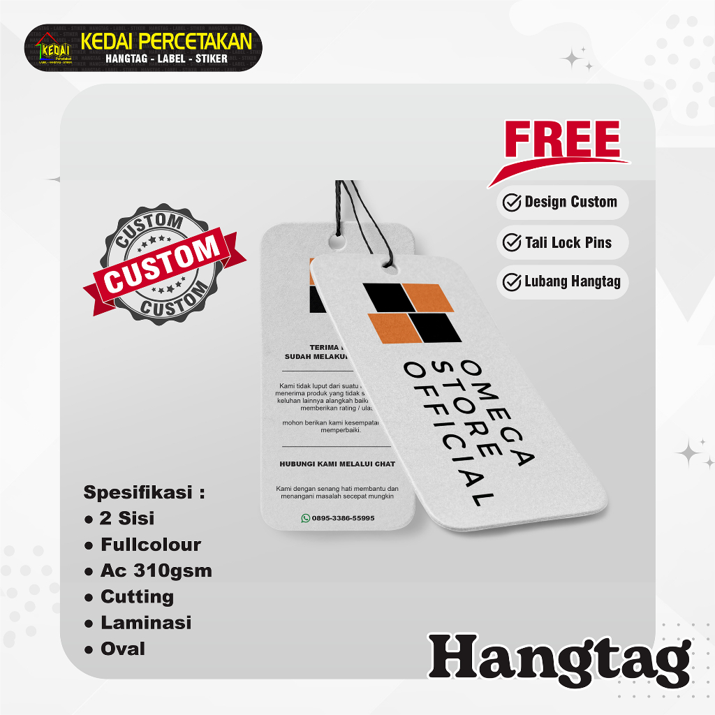 

hantag aksesoris handtag Souvenir hangtag Custom hentek thank you handstag merk price tag label baju lebel merek bonus tali (SSCLO) 2 Sisi