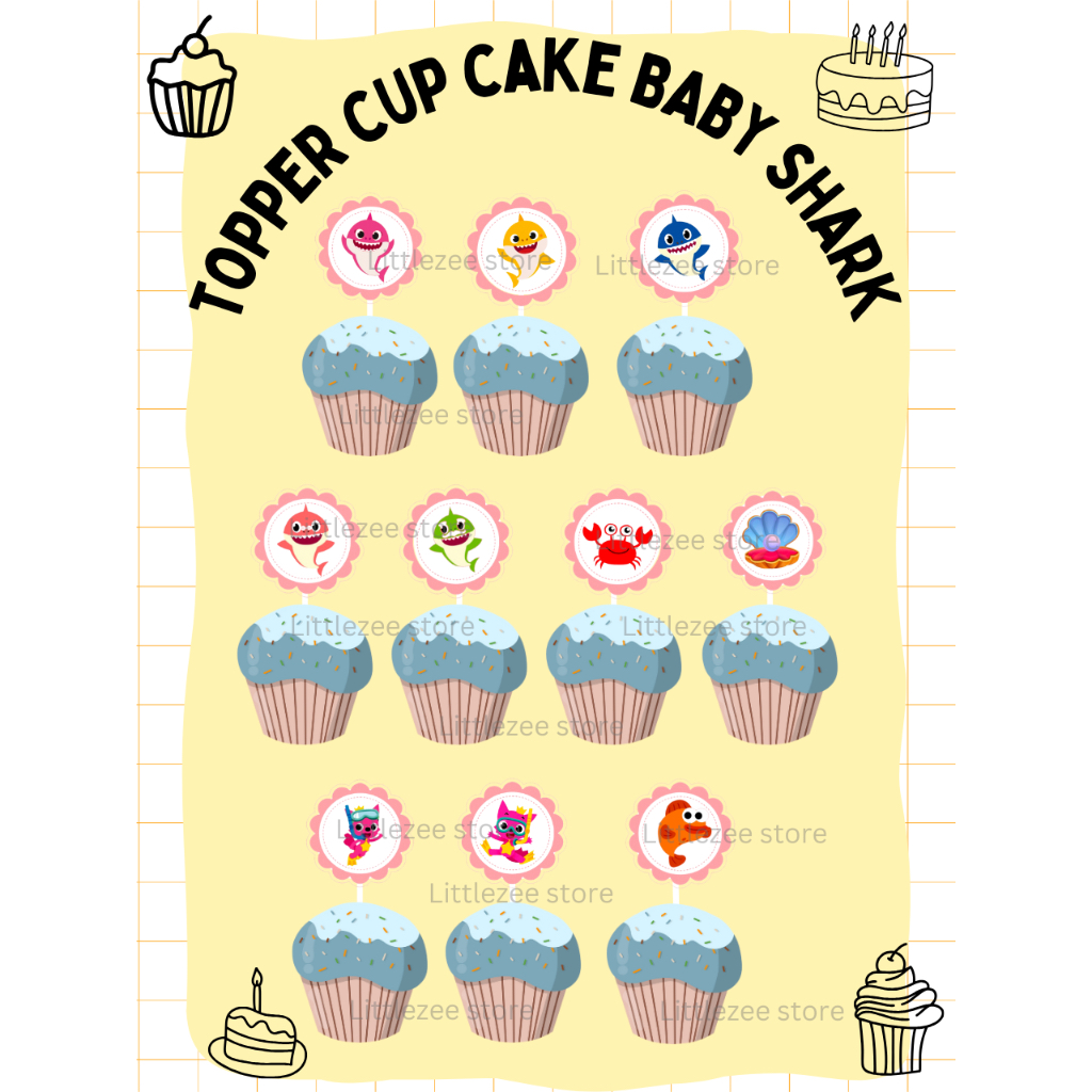 topper cup cake baby shark / topper cupcake baby shark / topper cake kecil / hiasan kue / baby shark