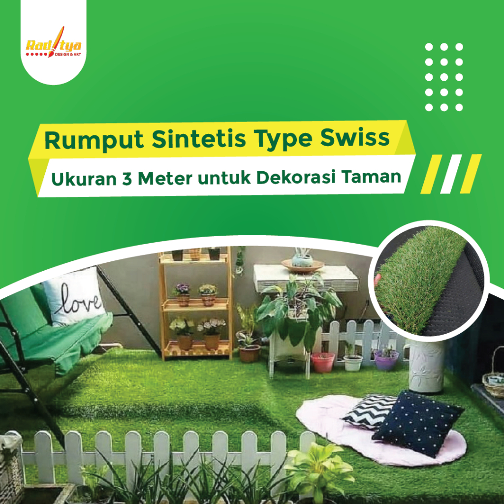 Rumput Sintetis 3 Meter untuk Dekorasi Taman Rumput Sintetis Meteran Type Swiss