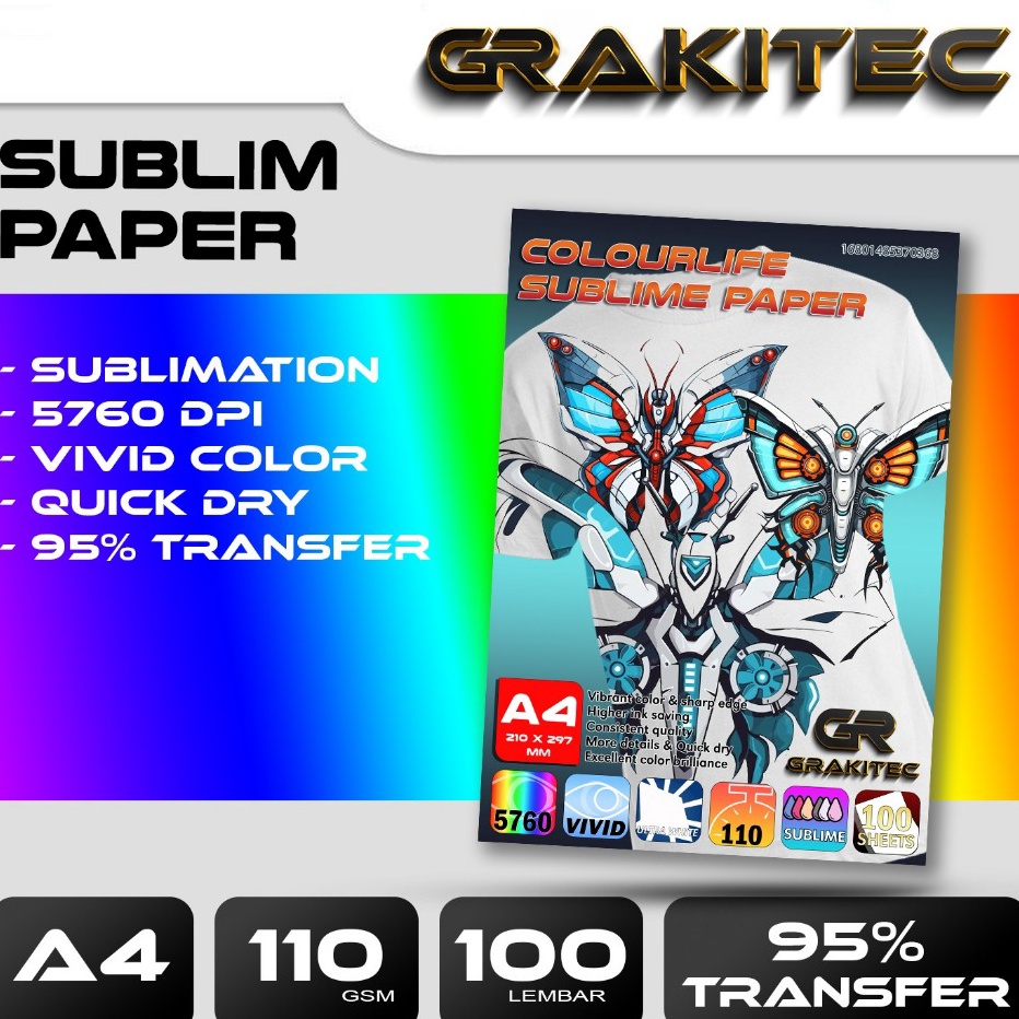 

KODE 77 Kertas Sablon Sublim Transfer Paper A4 LEGAL F4 11 Gsm GRAKITEC Colourlife Sublime Paper A4 isi 1 Lembarr