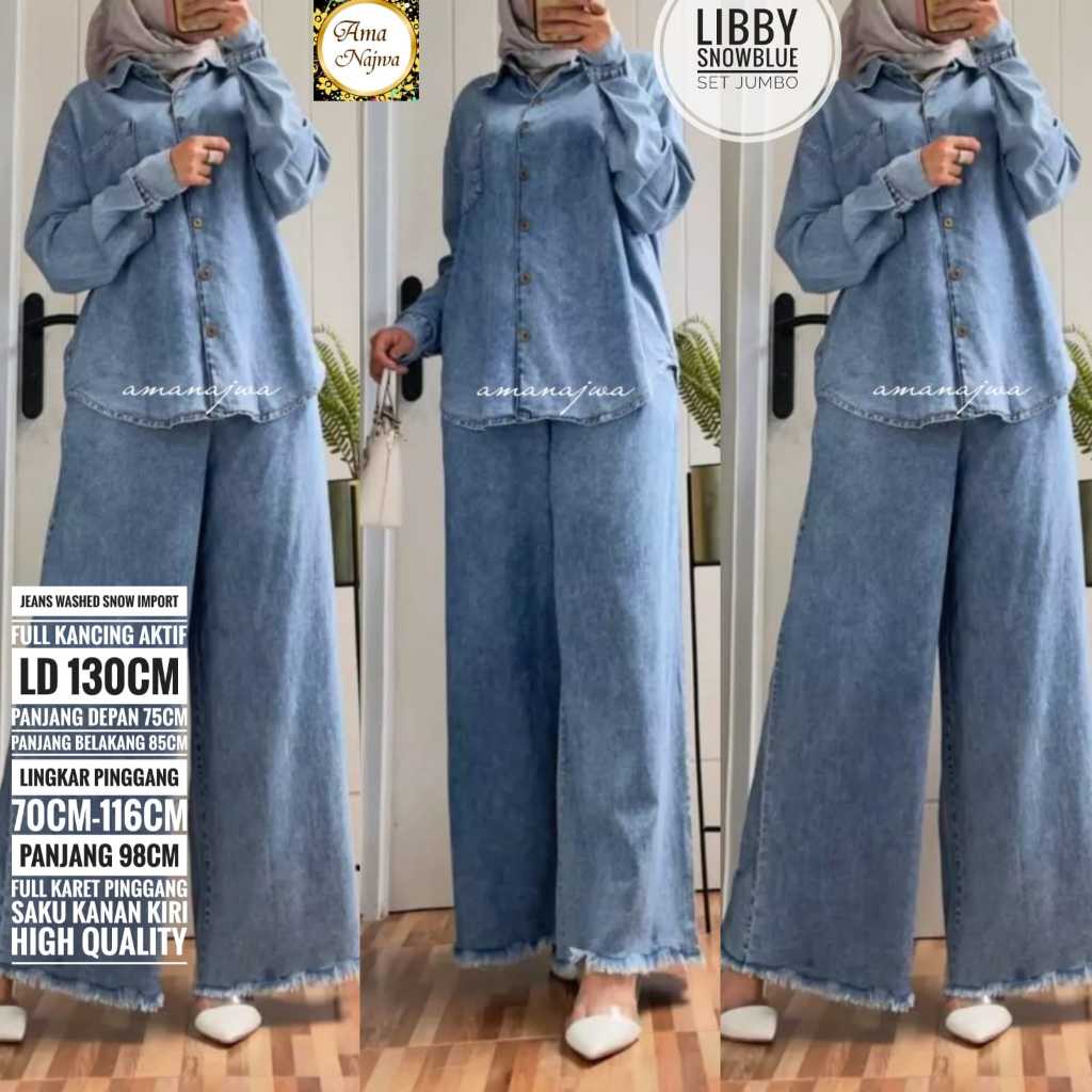 libby setelan 1 one set oneset stelan atasan jeans washed wash jumbo besar oversize over big size ld