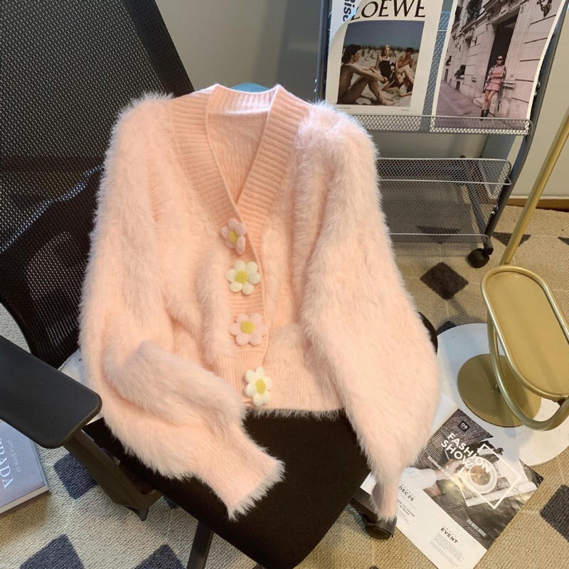 [ der.hannah ] NAYEON CARDIGAN Crop Rajut Knit Bulu Fuzzy