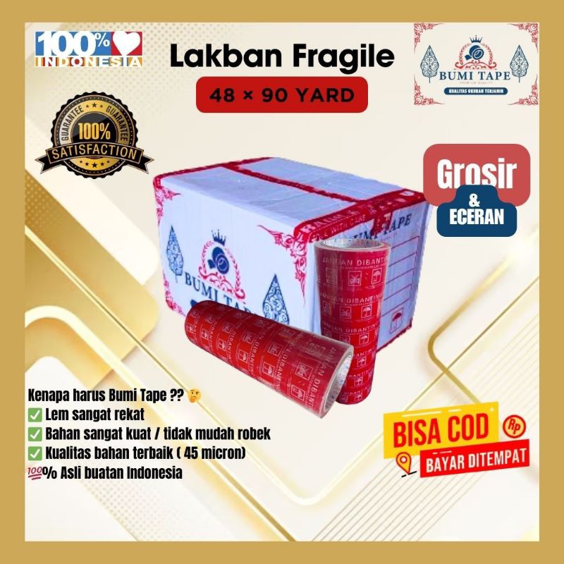 

LAKBAN TAPE FRAGILE MERAH 48 × 90 YARD 1 DUS / KARTON PACKING SOLASI ISOLASI SELOTIP SOLATIP PAKET TEBAL MURAH KUAT DISKON SIZE UKURAN TRANSPARAN MURCE ASLI ORIGINAL GRATIS ONGKIR BISA DIJUAL GROSIR ATAU ECERAN 100% INDONESIA BUMI TAPE VIRAL ANTI PECAH