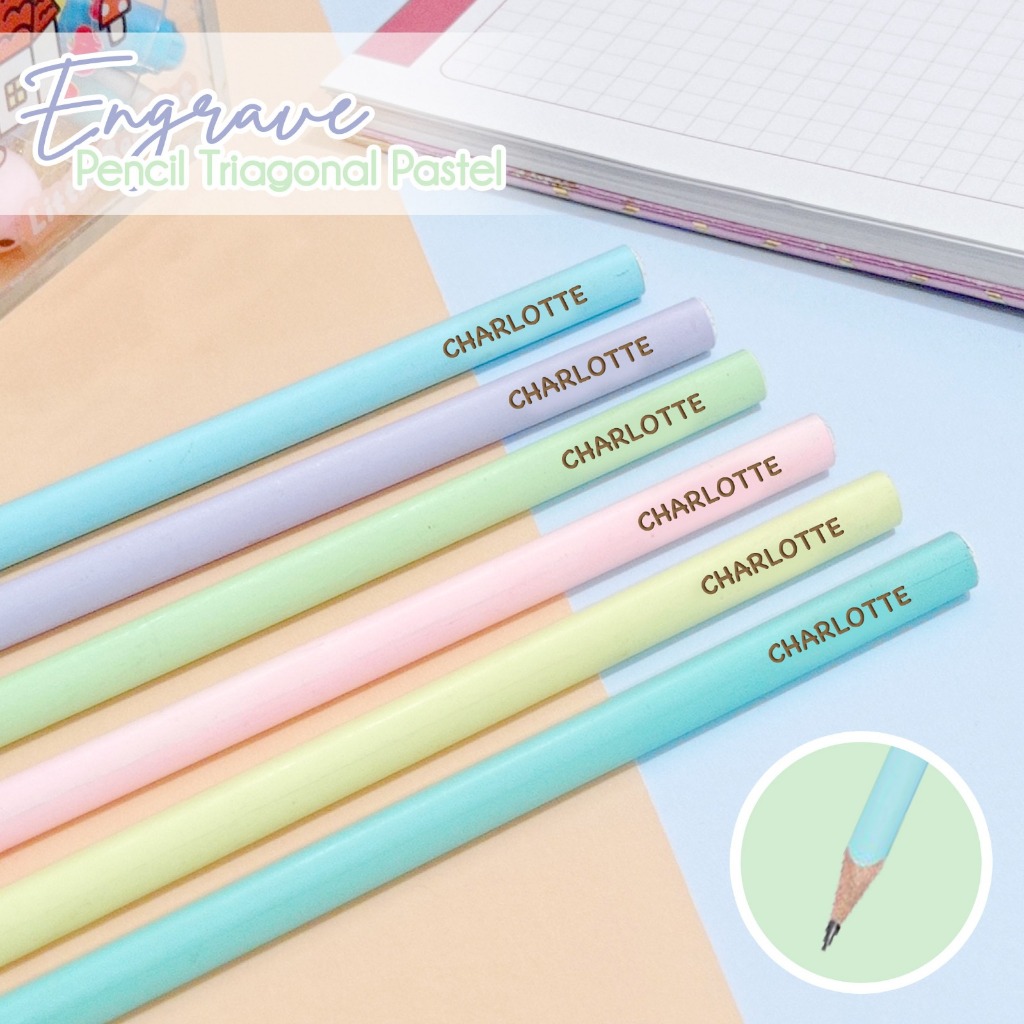 

engrave pencil triagonal pastel set of 6 | pensil grafir custom nama