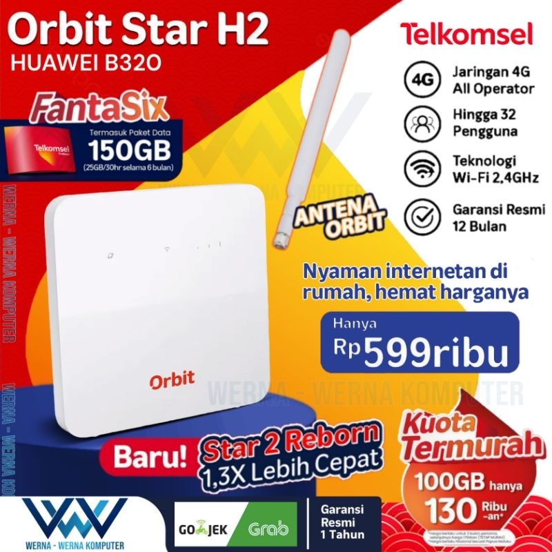 TELKOMSEL MODEM ORBIT STAR H2 4G LTE  ROUTER HUAWEI B320 FREE 150GB + ANTENA