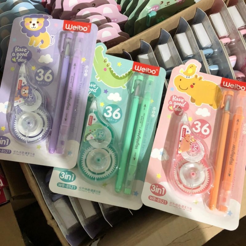 

alat tulis set lucu 3 in 1 / stationary sekolah karakter lucu