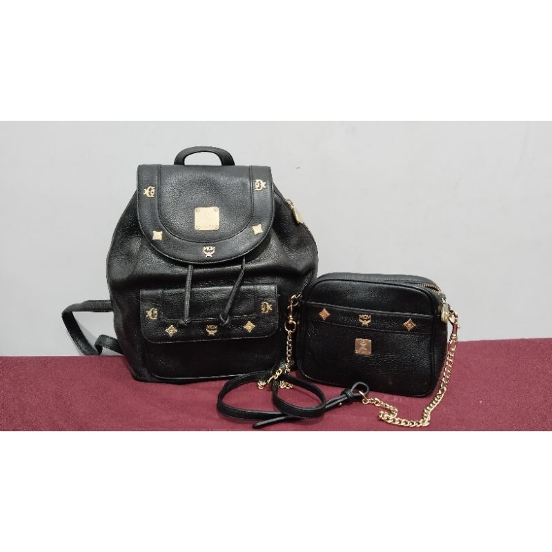 Bundling MCM Munchen ransel sling rantai vintage tanda tangan