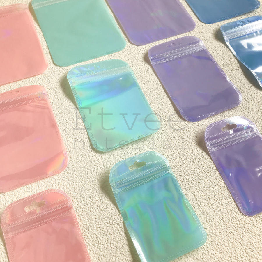 plastik klip ziplock ujung lengkung hologram warna packaging bungkus makanan