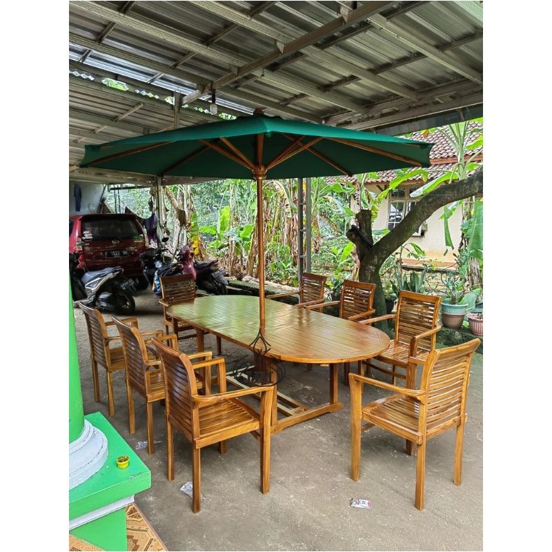 meja payung taman cafe outdoor/ meja taman outdoor kayu jati jepara