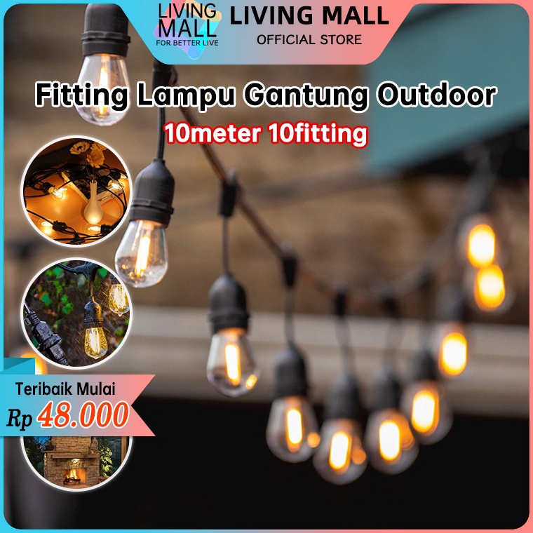 GROSIR Fitting Lampu Gantung Outdoor Kabel 1 Meter 2 Fitting LAMPU GANTUNG dekorasi  Lampu Hias Cafe