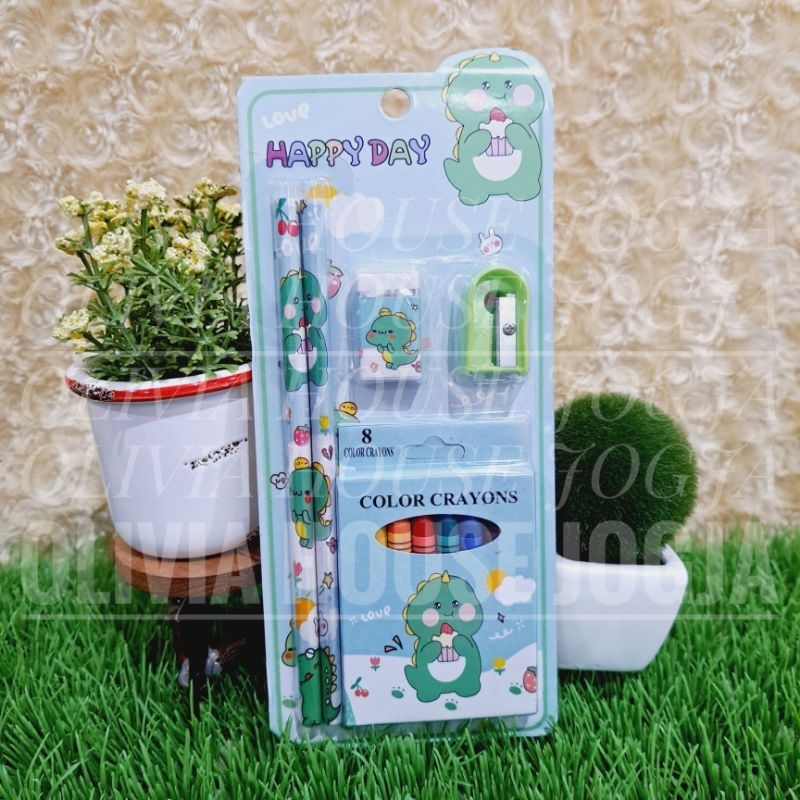 

Stationary Set Happy Day Dino Hijau 5in1 Stationary Set Dino Crayon