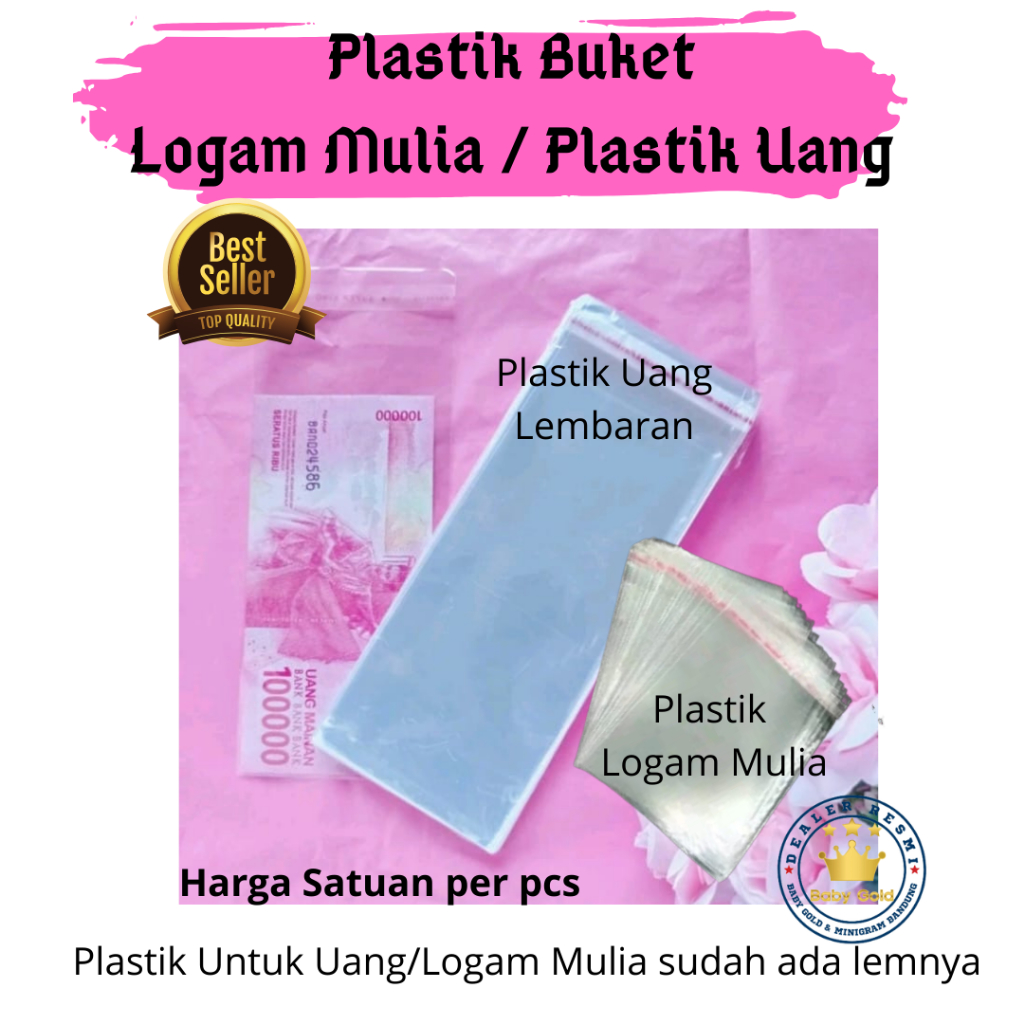 

Plastik Tambahan Buket Pembungkus Uang Kertas / Logam Mulia Emas Mini
