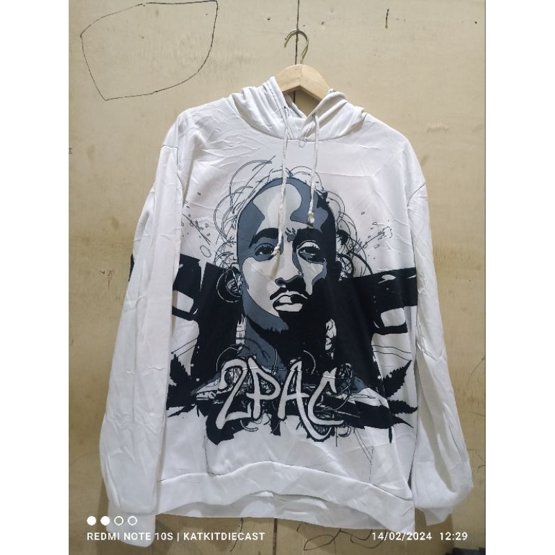 sweeter hoodie 2pac shakur warna putih sablon print big size
