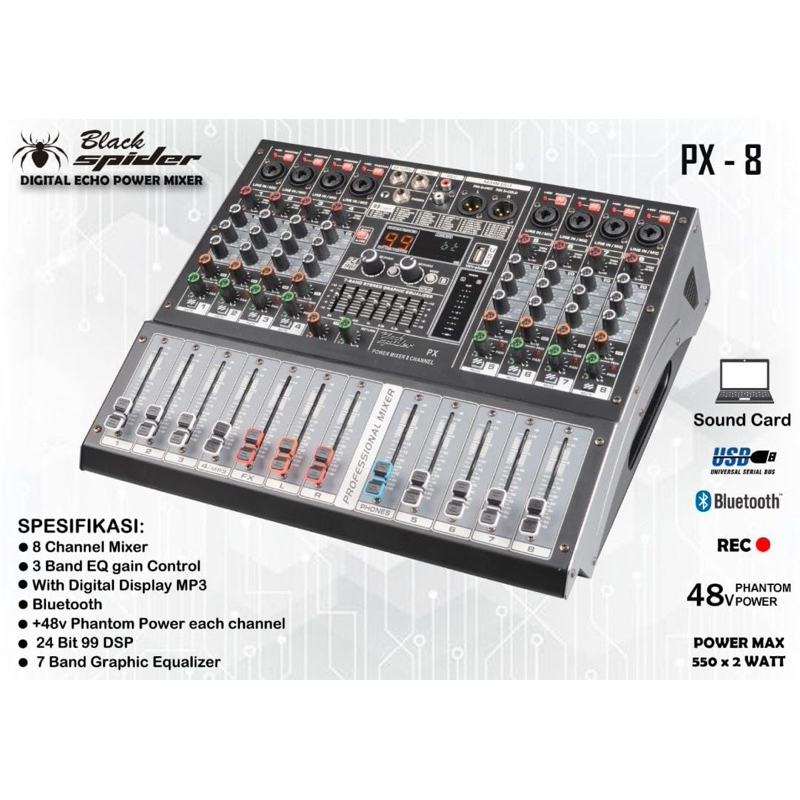 Power Mixer BlackSpider Power Mixer Black Spider PX 8 / Power Black Spider 1100 watt Power Black Spi