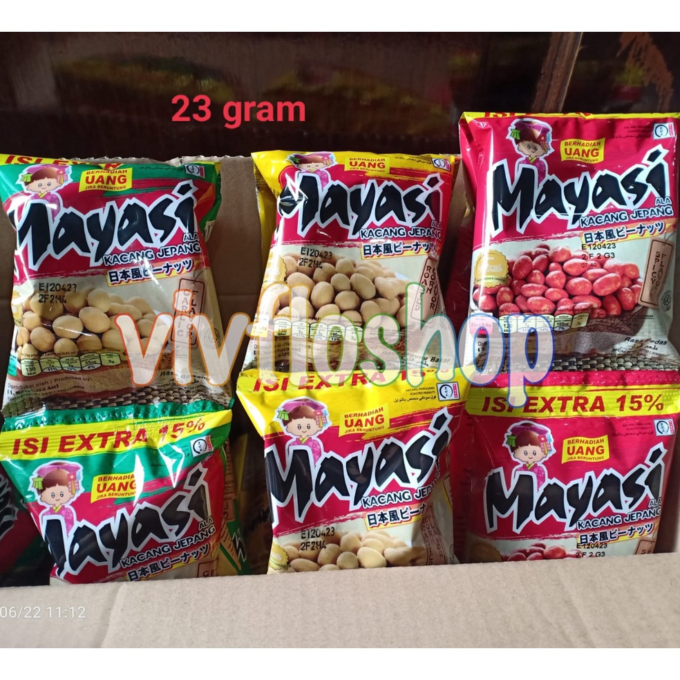 

Cuci gudang Kacang Mayasi PedasJagungBawang Renceng 1 x 23 gram