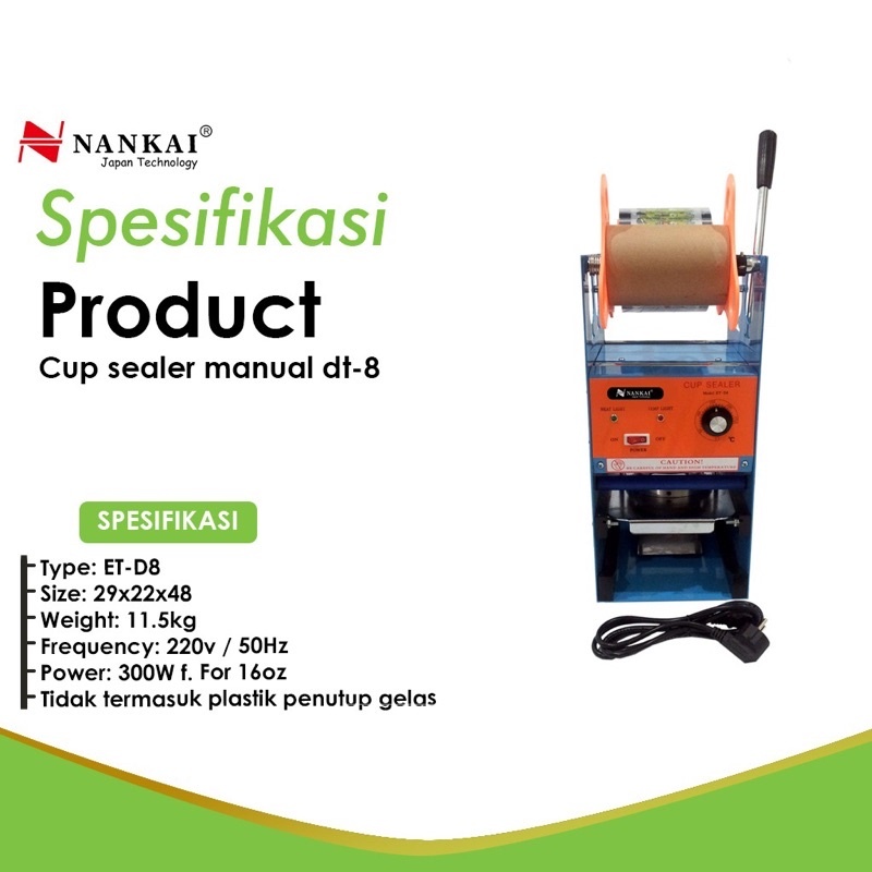 NANKAI Mesin Press Tutup Gelas Plastik 16 OZ Cup Sealer Manual DT-8 Alat Sealing Gelas Minum Tukang 