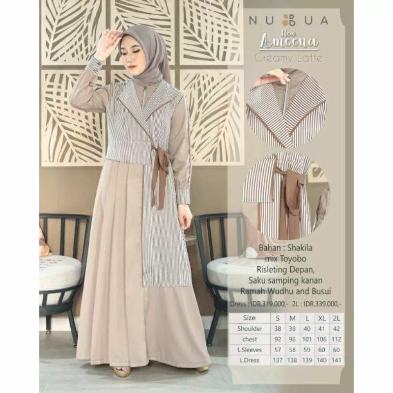 Gamis New Ameena Cream Latte - Navy - Matcha Green - Chery Blossom by Nubua
