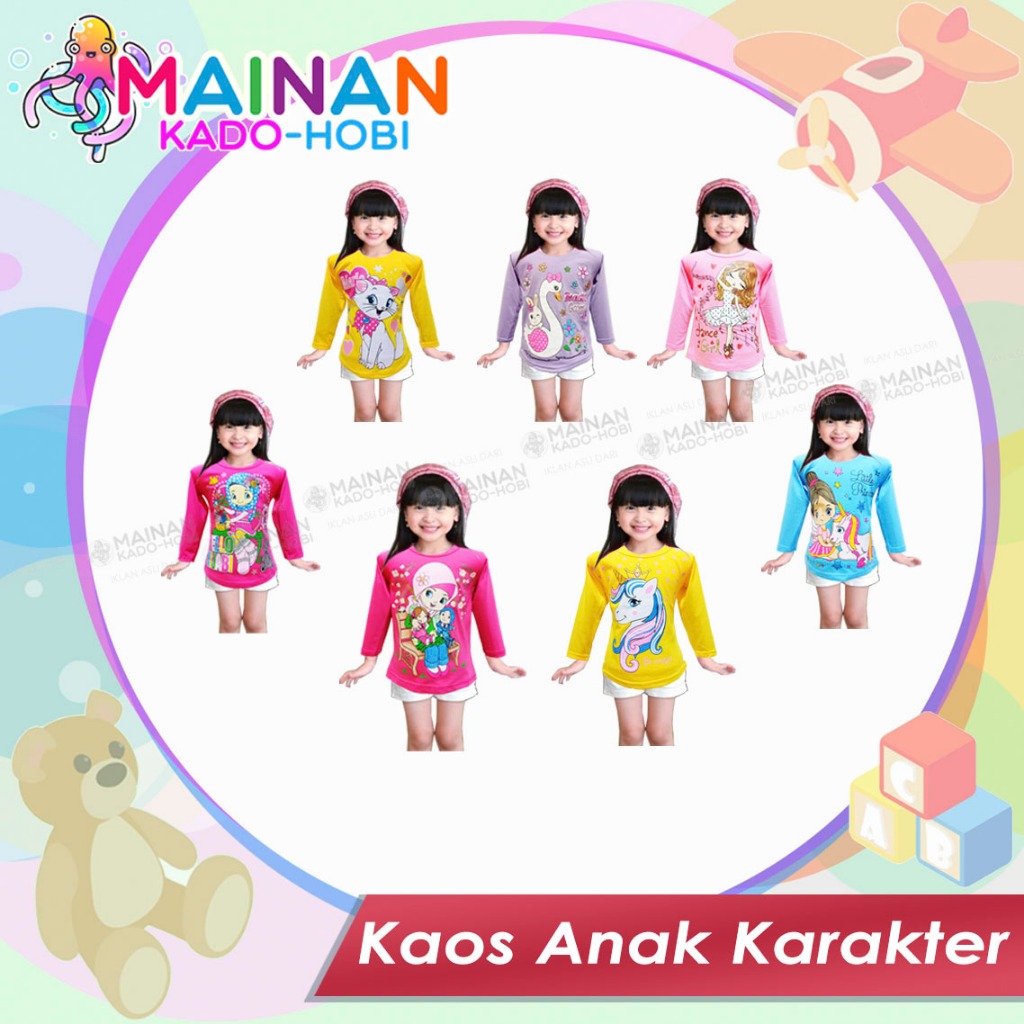 HADIAH KAOS ATASAN PAKAIAN ANAK PEREMPUAN LENGAN PANJANG KARAKTER LUCU USIA 1-10 TAHUN