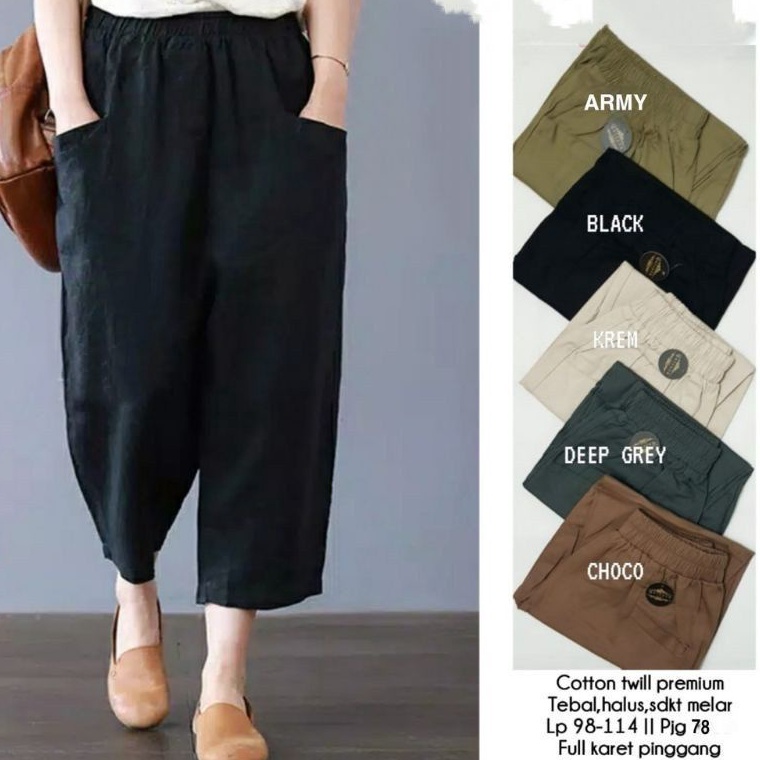 VIRAL  CELANA WANITA JUMBO PINGGANG KARET  SASHA CROP PANTS  CELANA KOREA TERBARU SASHA PANTS WILLOW