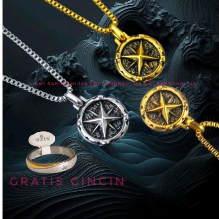 Kalung Titanium Liontin Compass Pria Wanita Panjang 60 cm