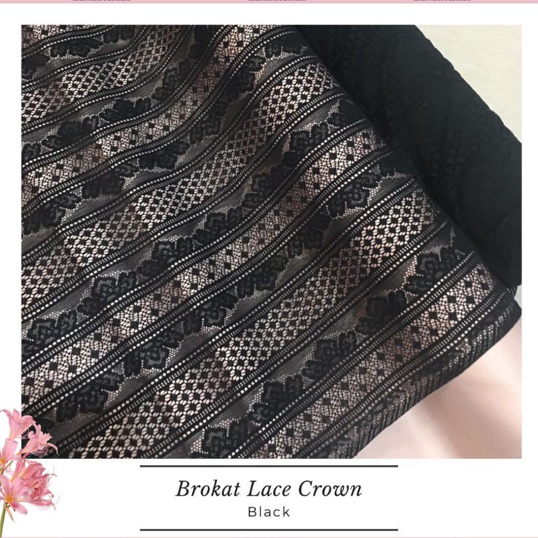 Swip up Kain Brokat Lace Salur Crown Meteran Mewah Premium Warna Hitam Black