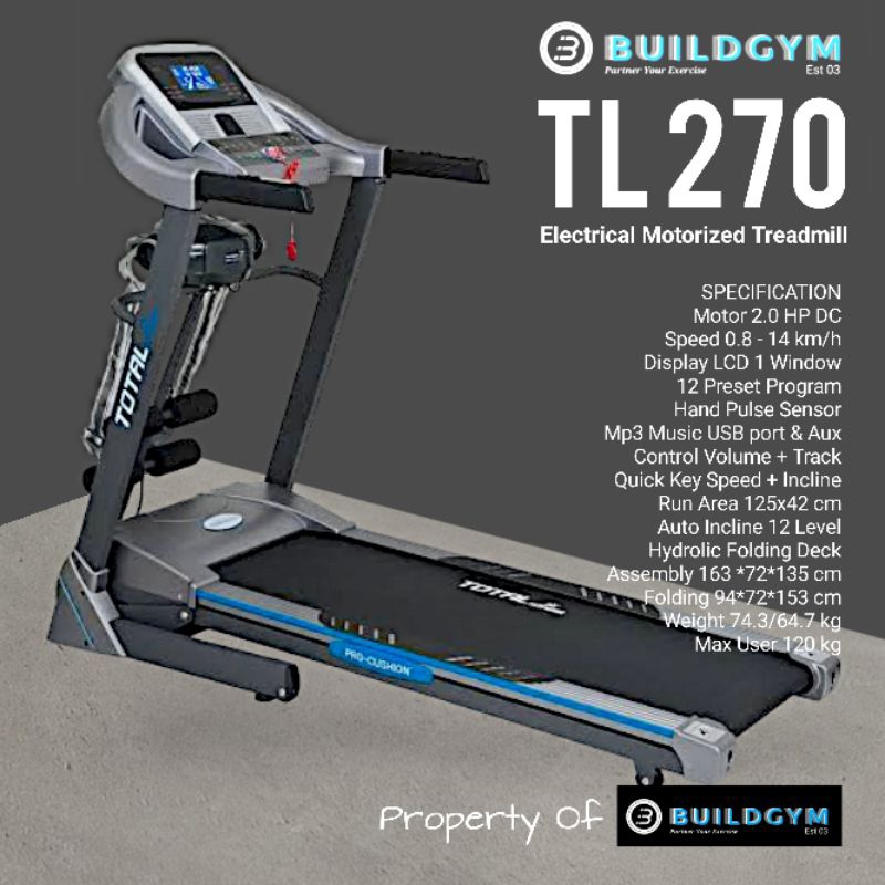 Treadmill Elektrik 3 Fungsi TL270 Treadmill Electric 3 Function TL-270 Mp3 Music