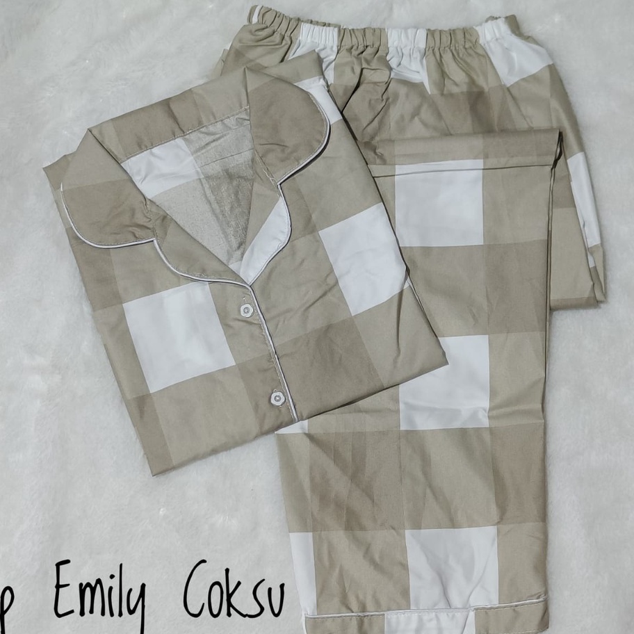 Termurah BJ  Piyama CP Wanita Motif Kotak  Baju Tidur Lengan Pendek Katun Premium