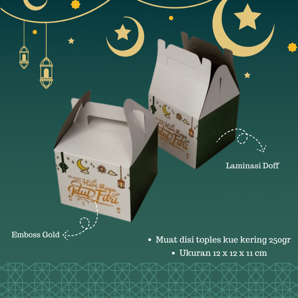 

12,5 x 12,5 x 11 cm box kuker tenteng 250 gr isi 2 toples / box tenteng / hampers idul fitri