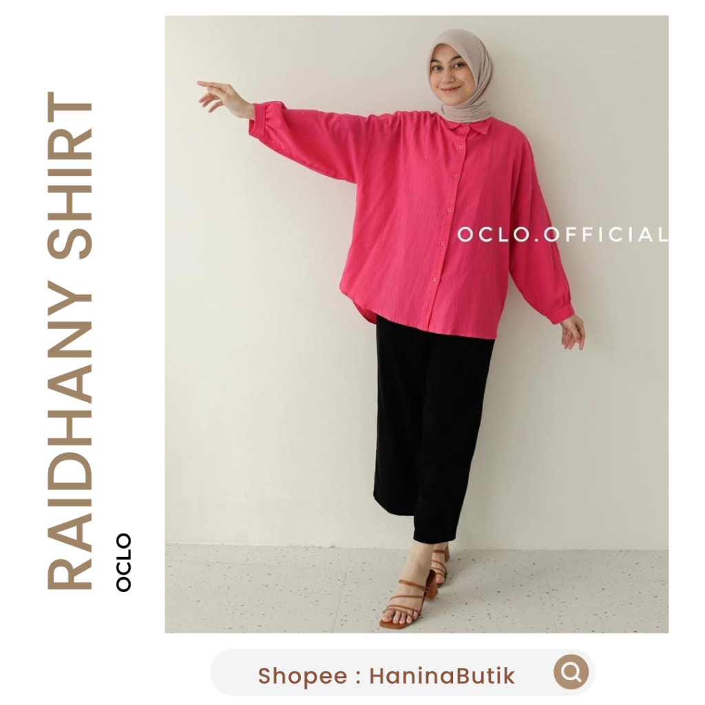 RAIDHANY SHIRT FUCHIA FUSHIA by OCLO | KEMEJA LINEN PREMIUM OVERSIZE KEKINIAN FUCHIA DENIM BLACK