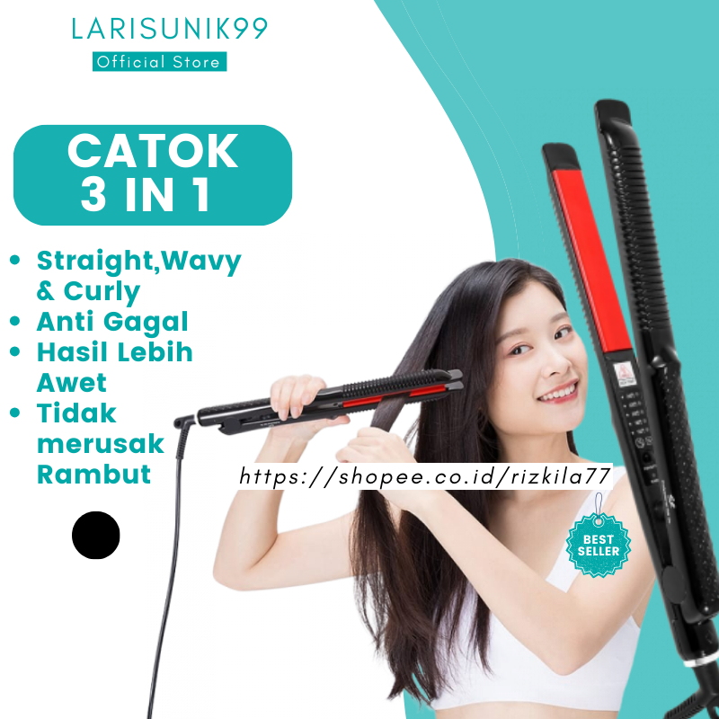 Catokan Rambut Wanita Pelurus Curly Perawatan Rambut Catok Curly 3 in 1 Keriting Pengeriting Alat Pe