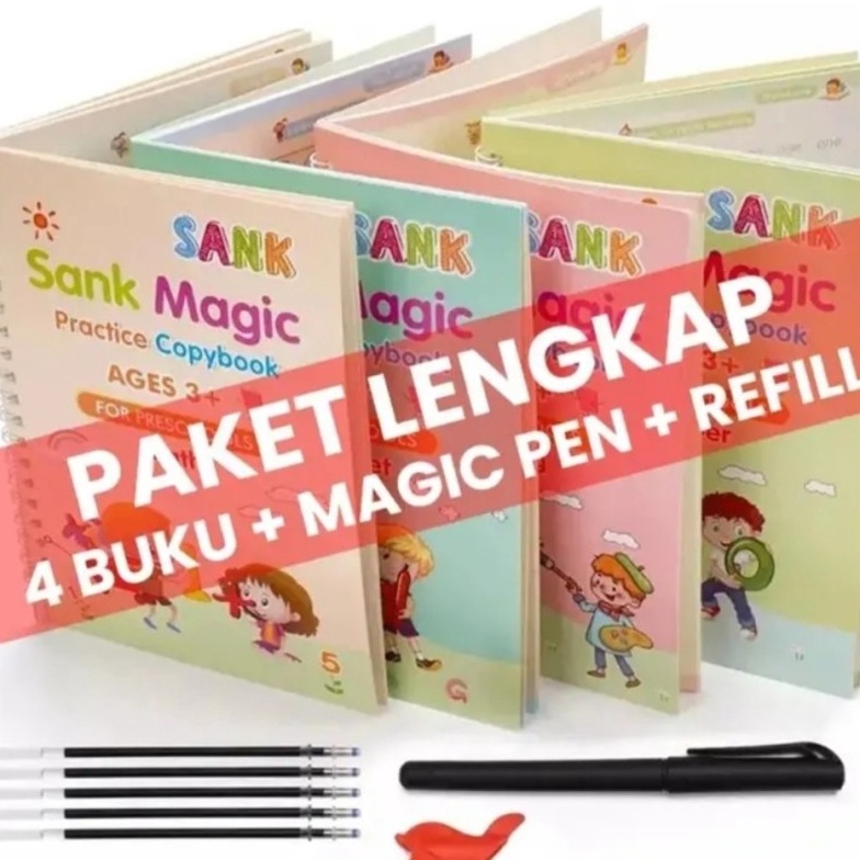 

SALE Sank Magic Buku 1Set Isi 4 BukuPulpen Edukasi 3D Belajar Menulis Anak TK PAUD Angka Huruf