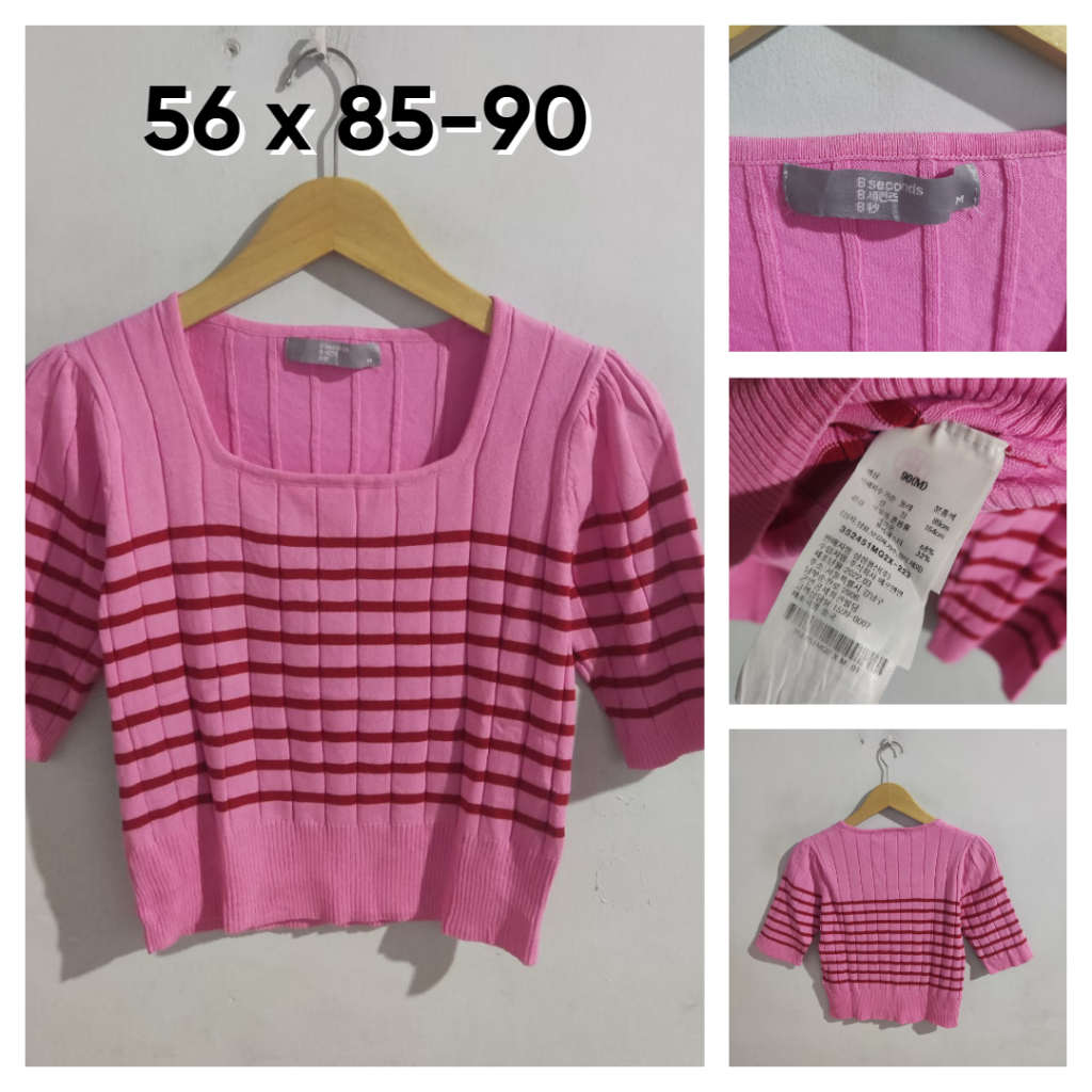 Atasan Wanita 8 Seconds Pink Lidi Salur Size M Cewek Outer Knit