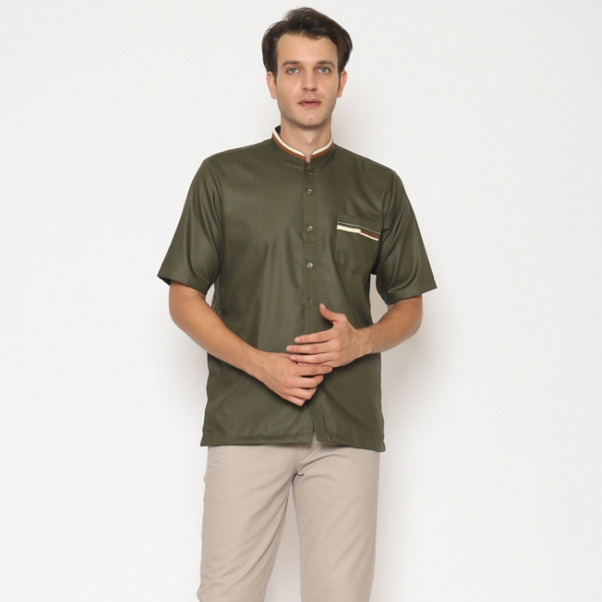 AL-LUTHFI - Baju Kemeja Koko Kurta Dewasa Lengan Pendek Motif Polos Fadhil Series 22.120 A