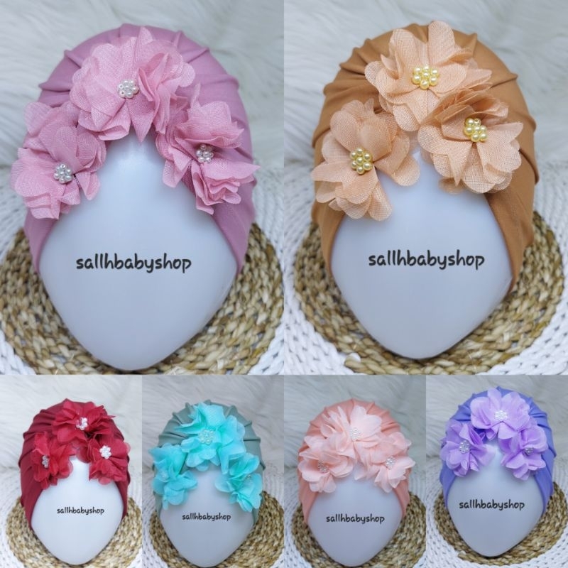 Turban Bayi Bunga Frill / Ciput Bayi Murah / Topi Bayi Perempuan 0-3 Tahun /Topi Anak Perempuan / Tu