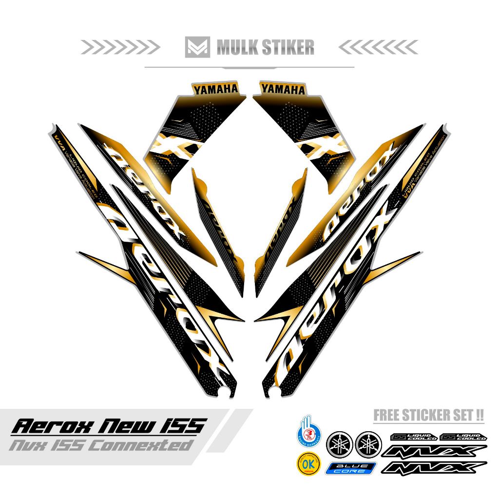 STRIPING AEROX 155 NEW CONNECTED MOTIF 50 / COMBO COLOR / DASAR HITAM / STIKER AEROX 155 CONNECTED /
