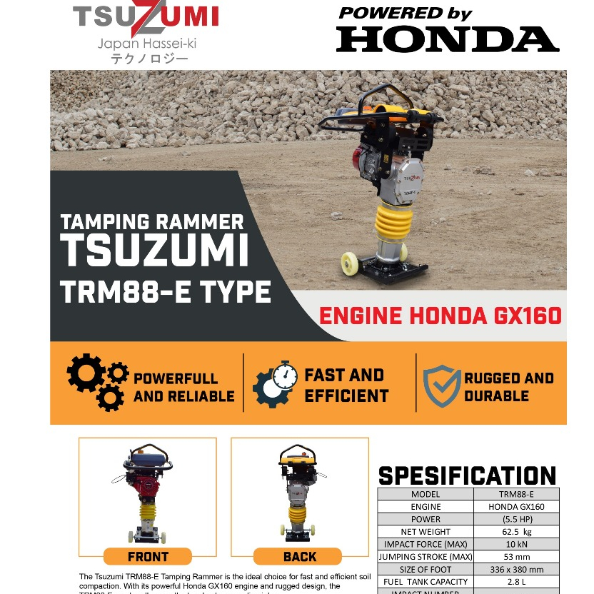 Stamper kuda TSUZUMI HONDA original Keihin carburator Tamping Rammer TRM88-E pemadat tanah portable